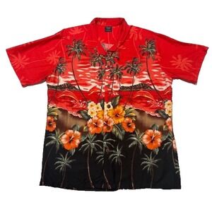 Palmwave Men's Hawaiian Button Up Shirt Palm Trees Floral Tropical Colorful - L